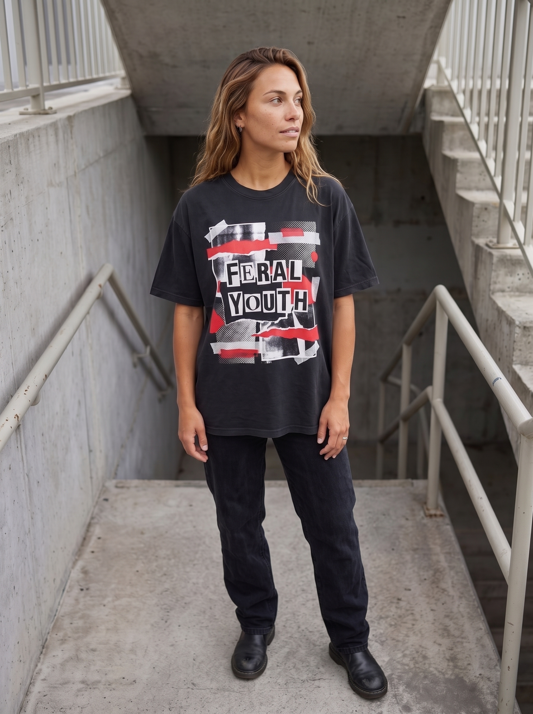 Feral Youth Oversized T-Shirt - Full length